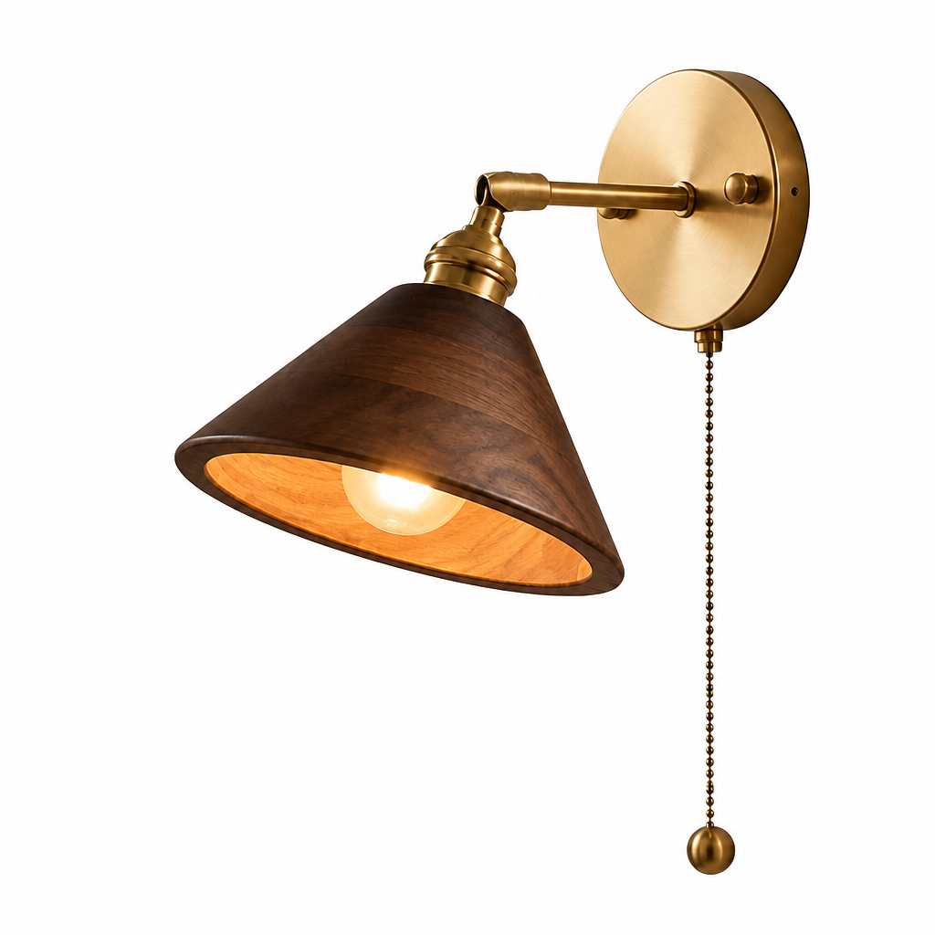 The Bramwell Walnut Brass Pull Cord Wall Sconce