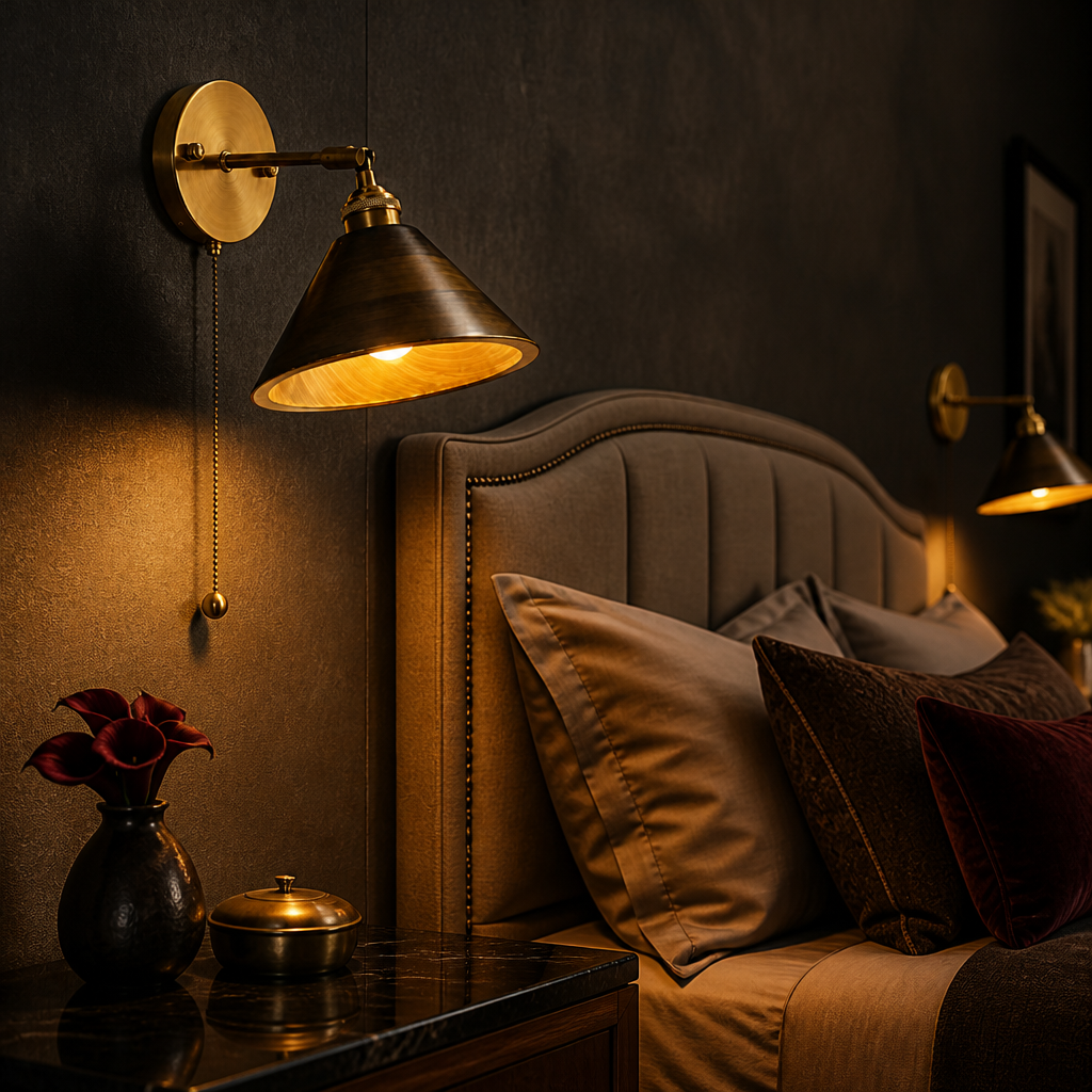 The Bramwell Walnut Brass Pull Cord Wall Sconce