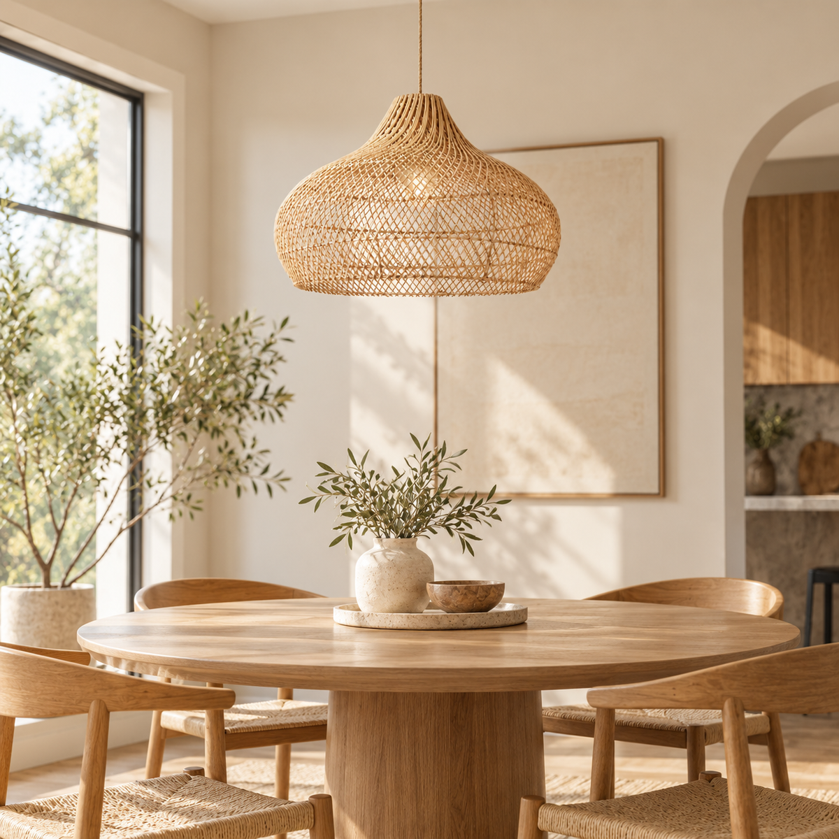 The Cora Woven Rattan Dome Pendant Light