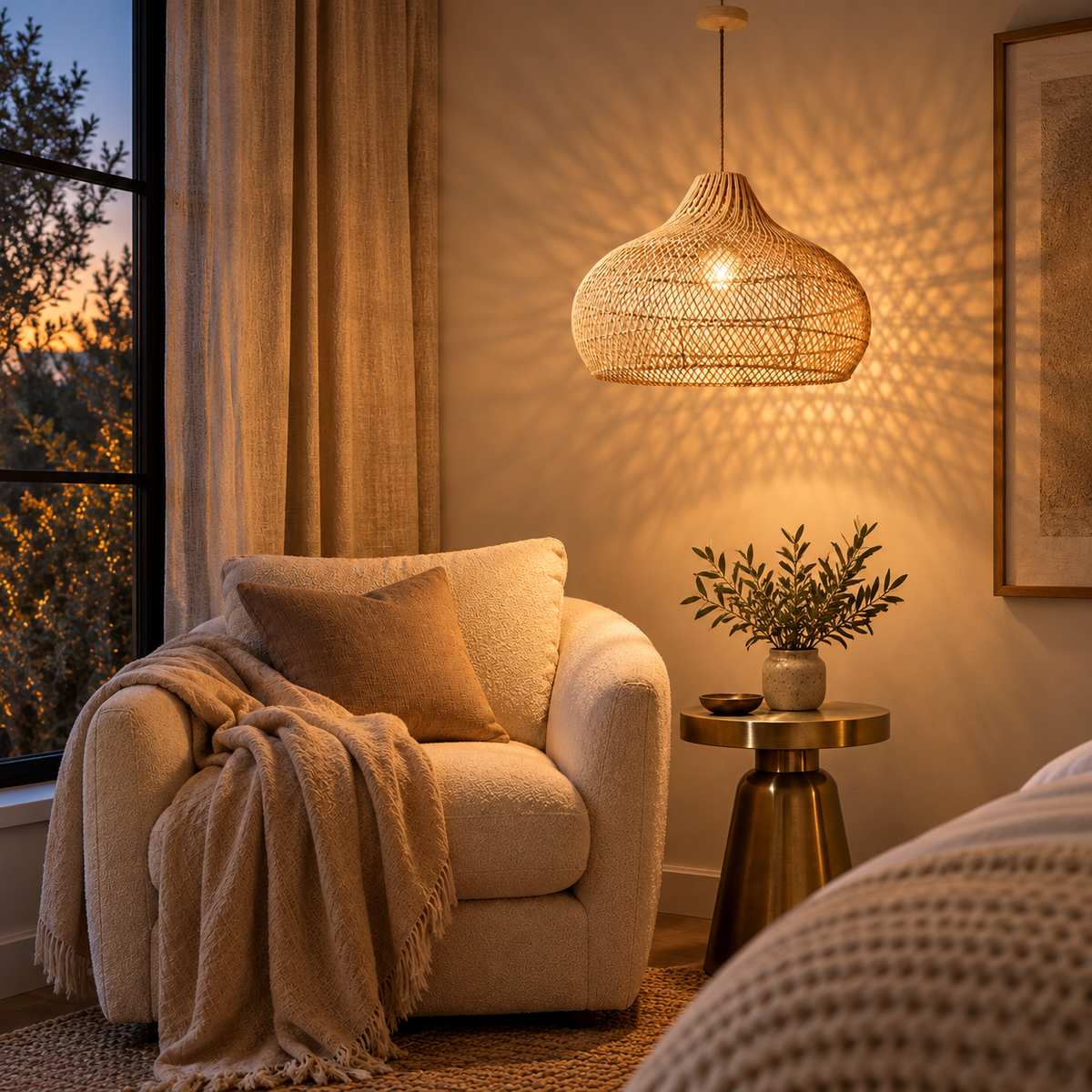 The Cora Woven Rattan Dome Pendant Light
