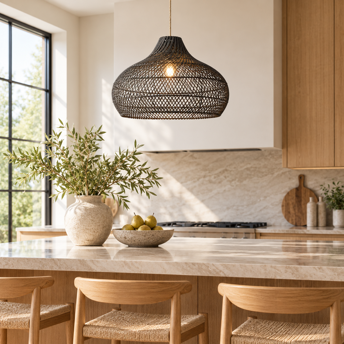 The Cora Woven Rattan Dome Pendant Light