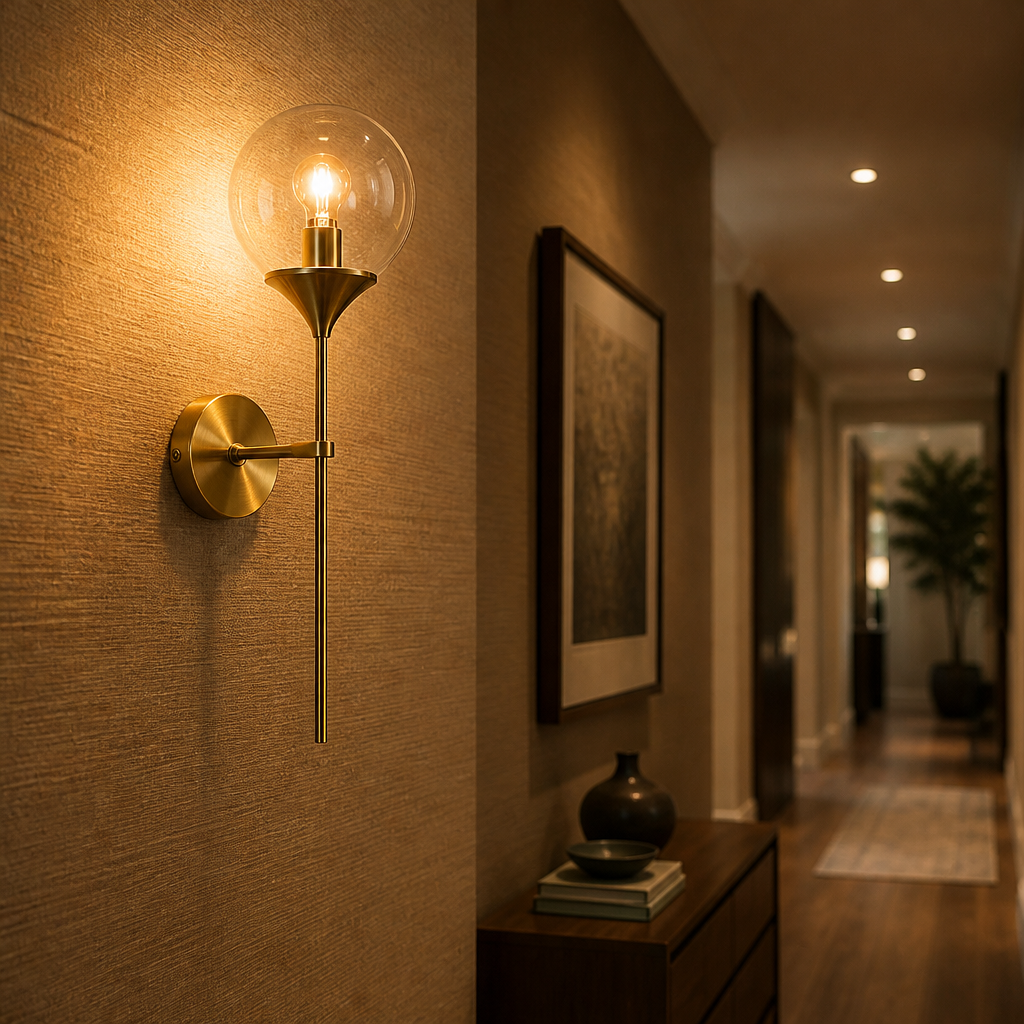 The Gold Arm Glass Globe Wall Sconce