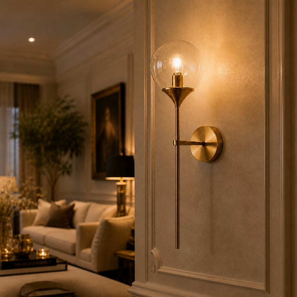 The Gold Arm Glass Globe Wall Sconce