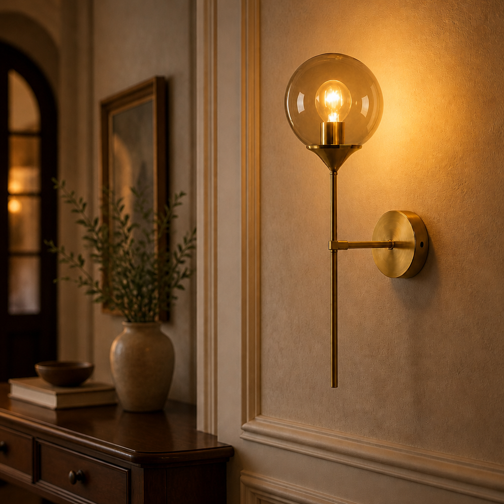 The Gold Arm Glass Globe Wall Sconce