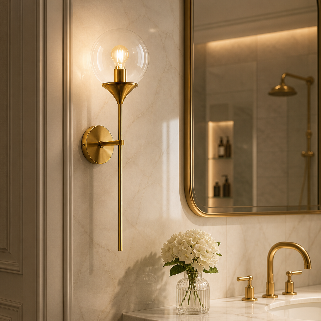 The Gold Arm Glass Globe Wall Sconce