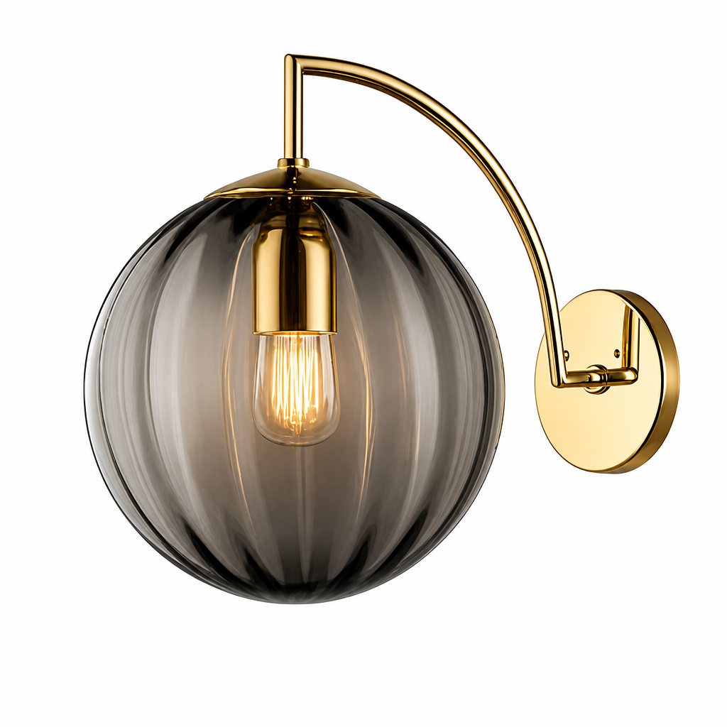 The Mirage Smoked Glass Globe Gold Wall Sconce