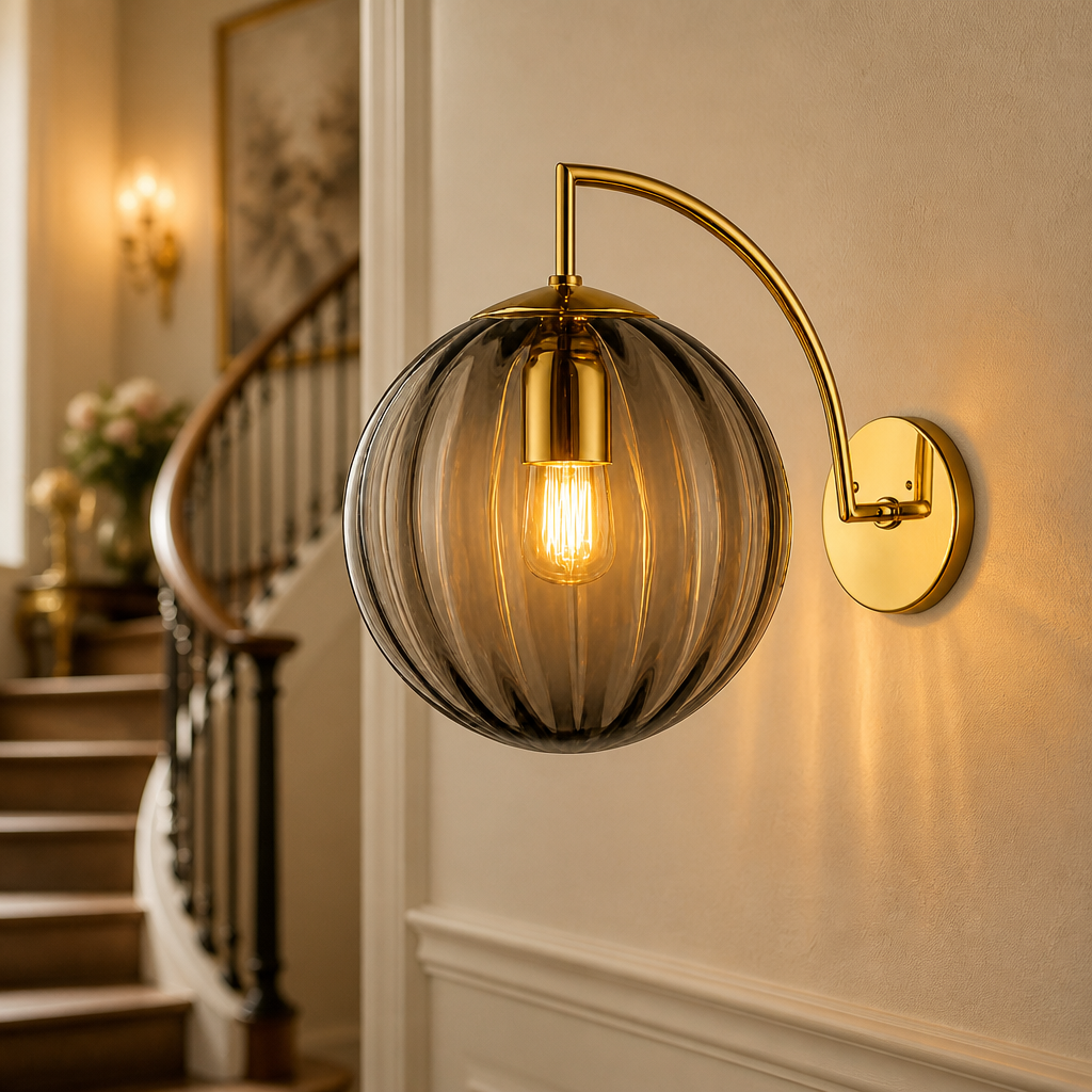 The Mirage Smoked Glass Globe Gold Wall Sconce