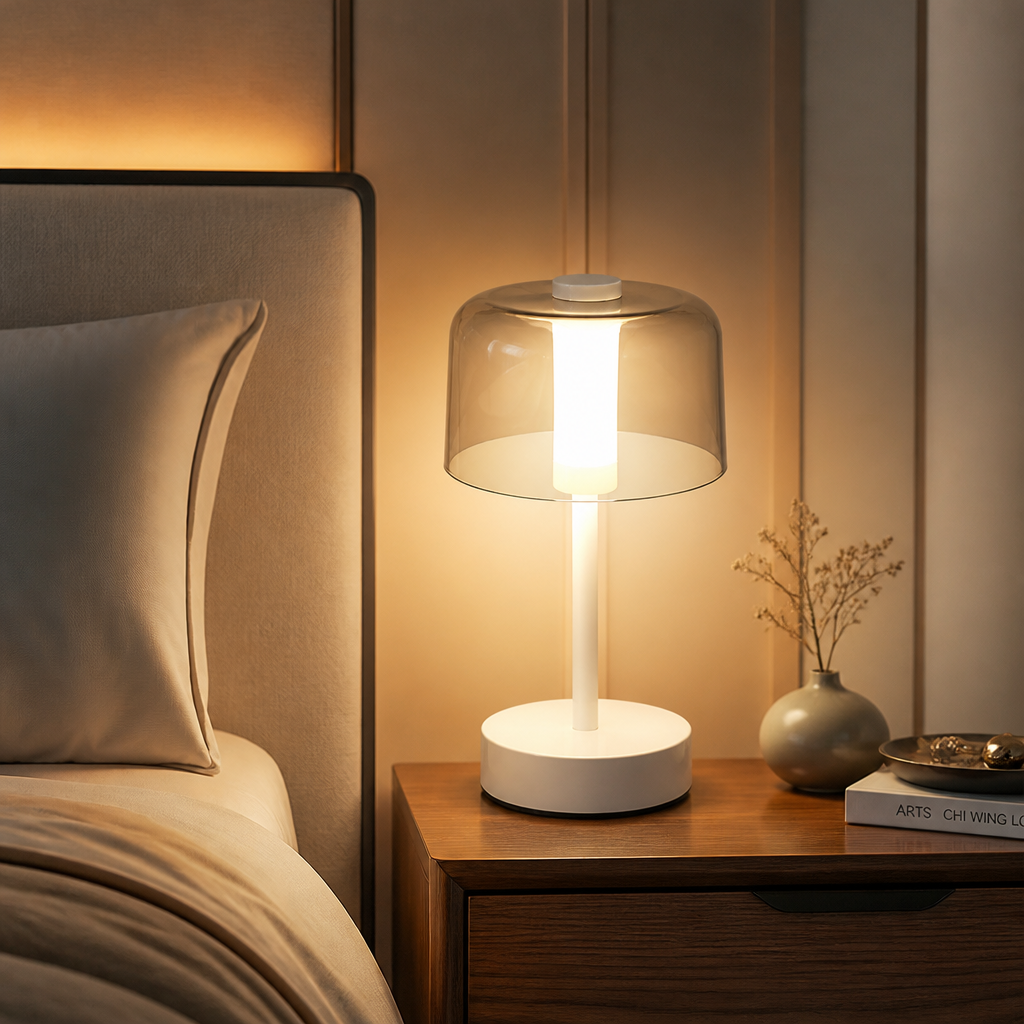 The Luxe Transparent Shade Rechargeable Table Lamp