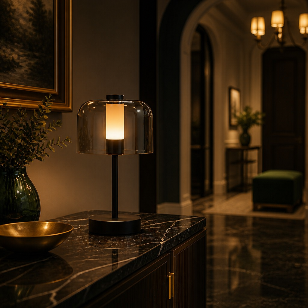 The Luxe Transparent Shade Rechargeable Table Lamp