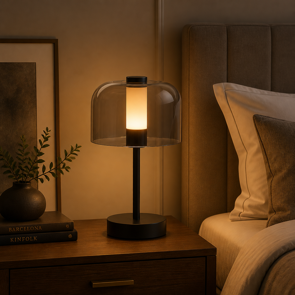 The Luxe Transparent Shade Rechargeable Table Lamp