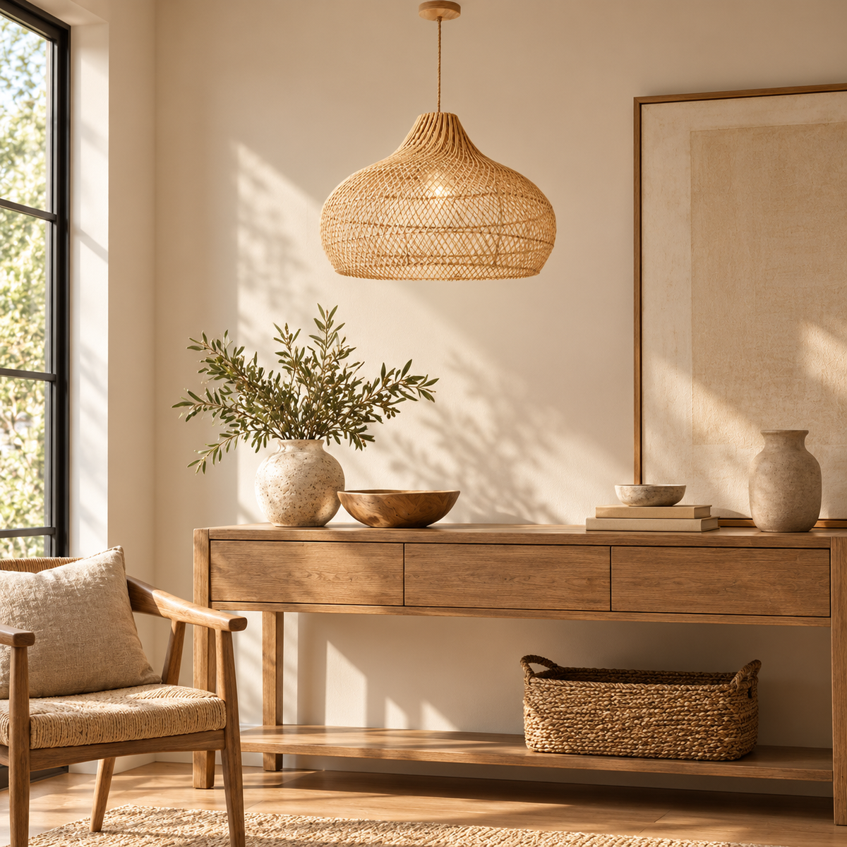 The Cora Woven Rattan Dome Pendant Light