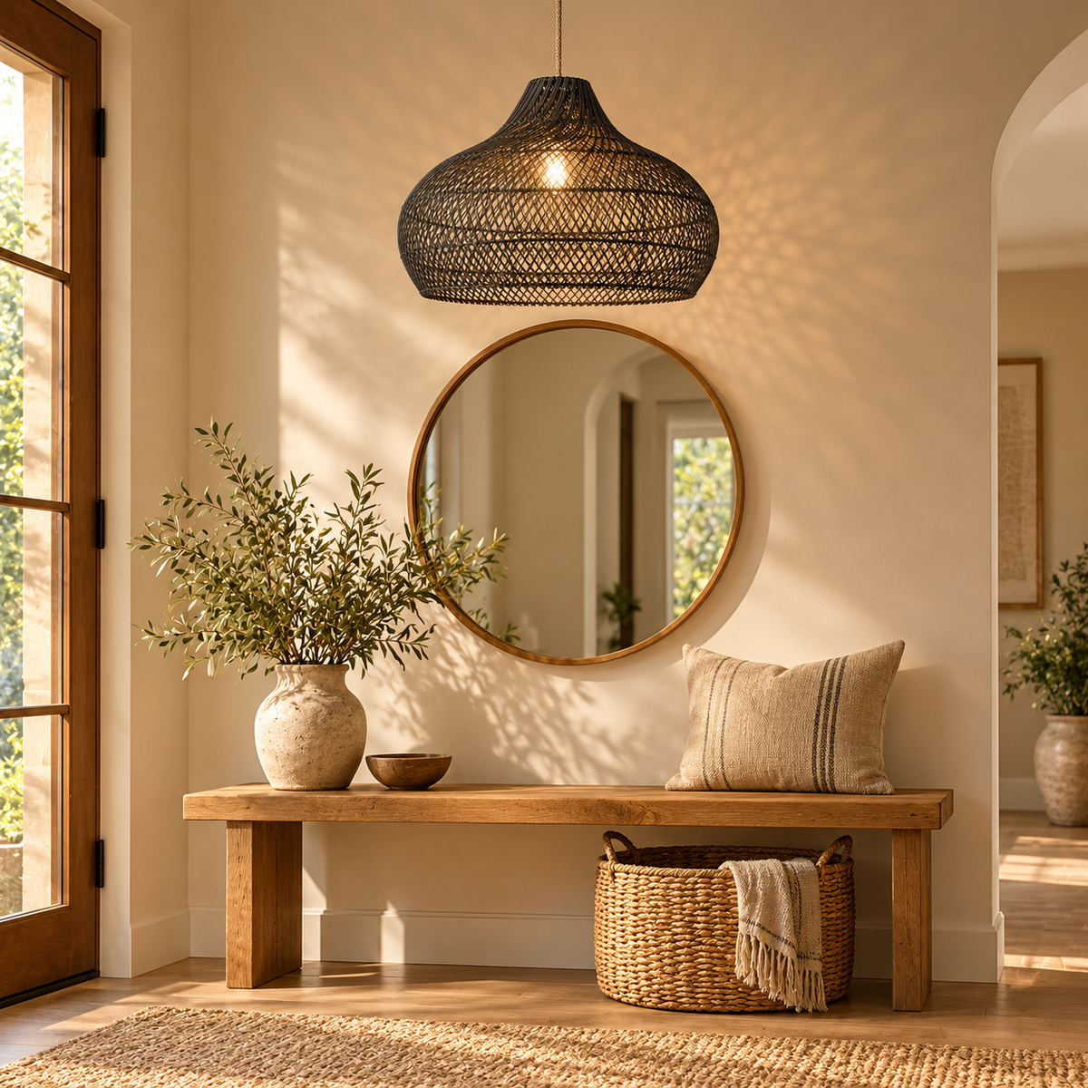 The Cora Woven Rattan Dome Pendant Light