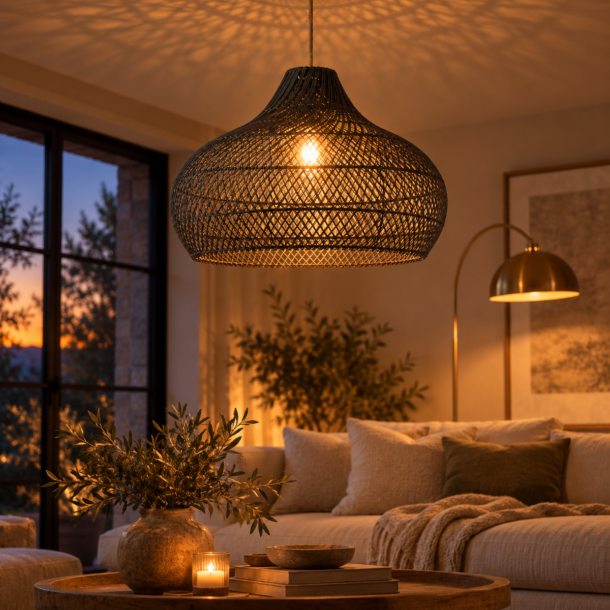 The Cora Woven Rattan Dome Pendant Light