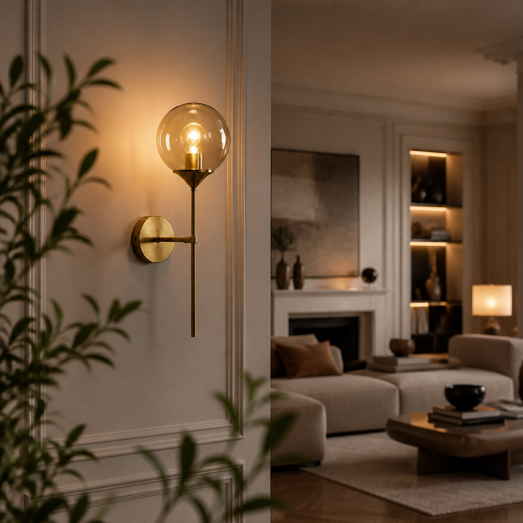 The Gold Arm Glass Globe Wall Sconce