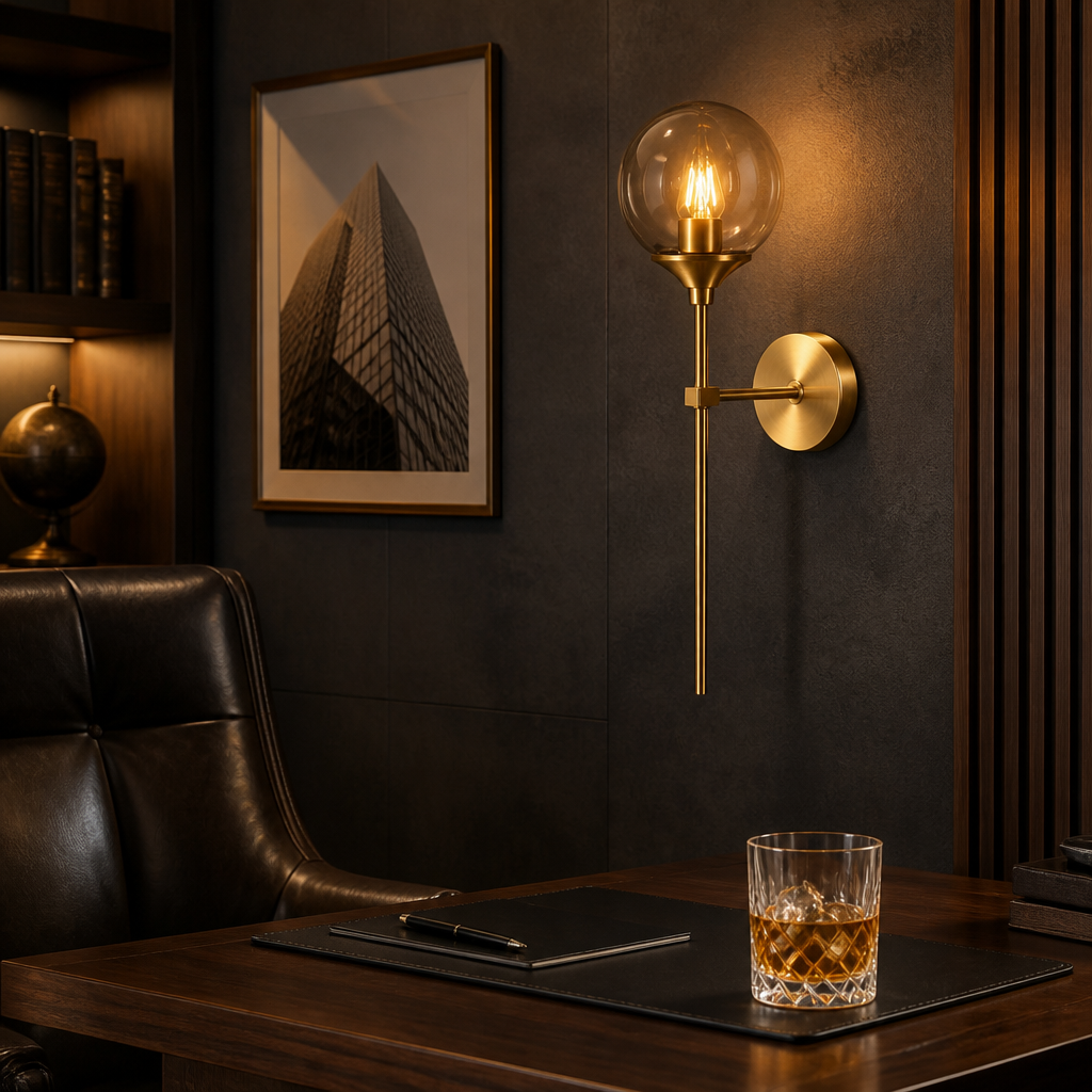 The Gold Arm Glass Globe Wall Sconce