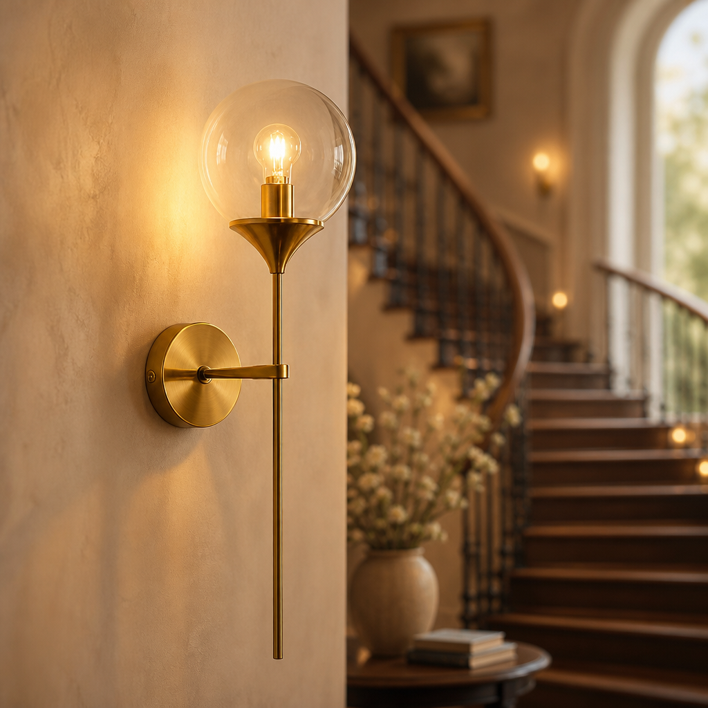 The Gold Arm Glass Globe Wall Sconce