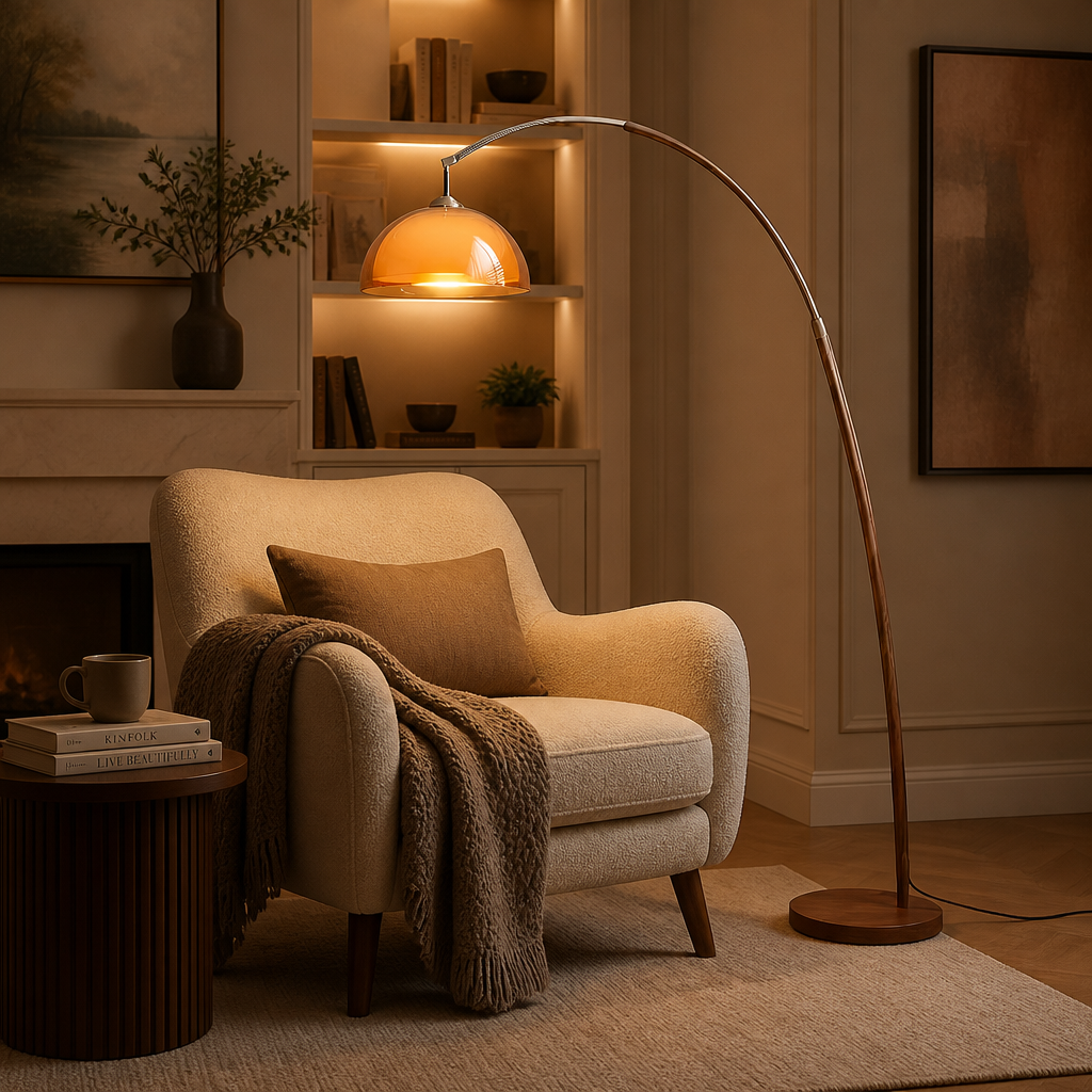 The Marlowe Walnut Arc Floor Lamp