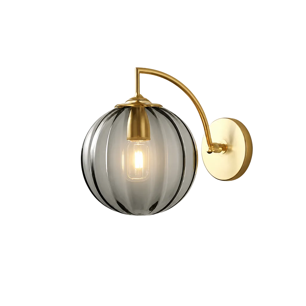 The Mirage Smoked Glass Globe Gold Wall Sconce