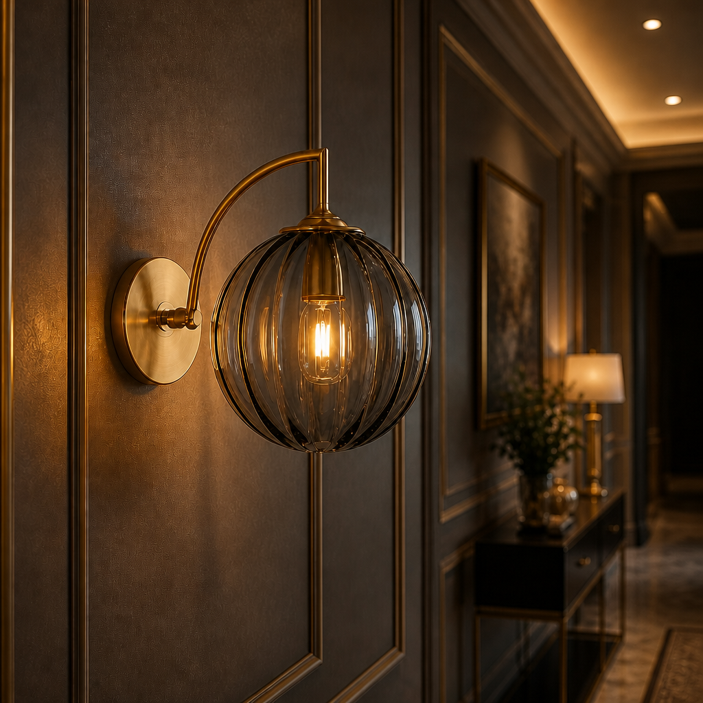 The Mirage Smoked Glass Globe Gold Wall Sconce