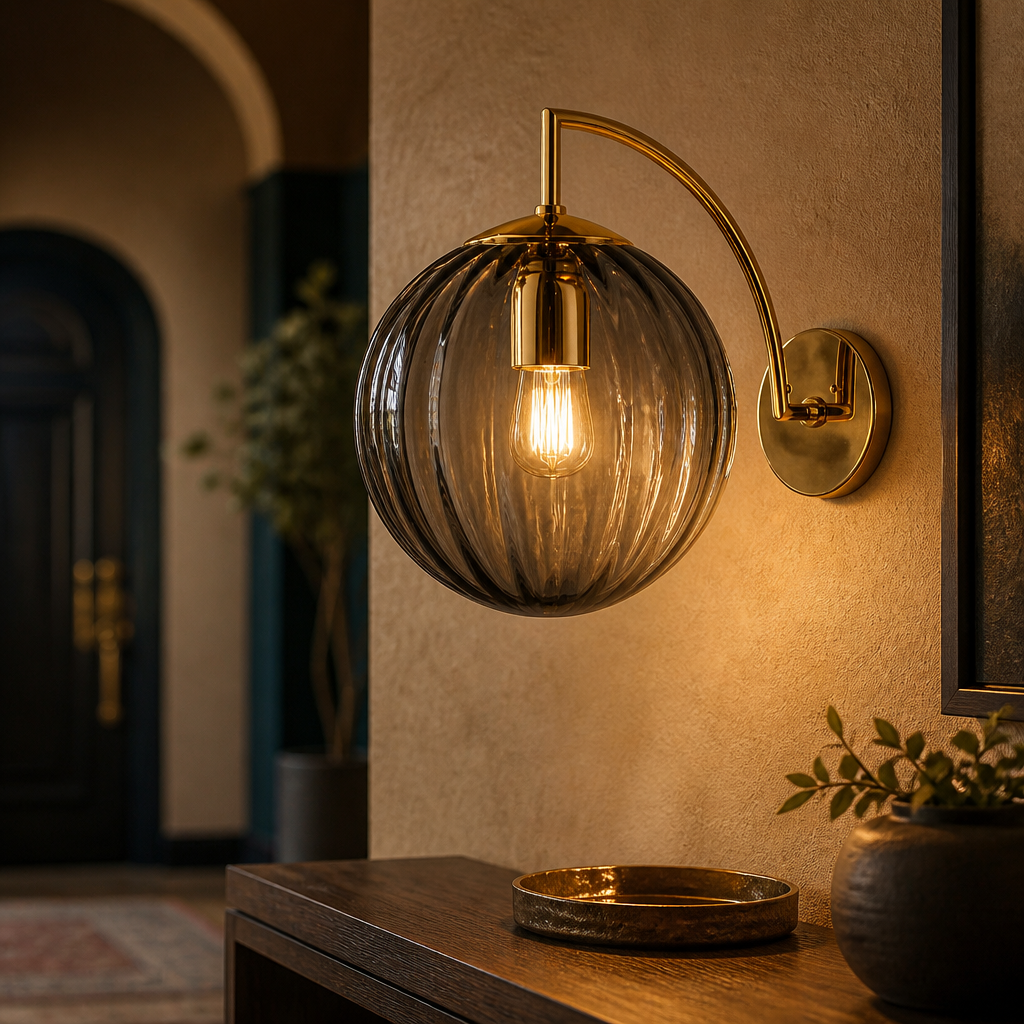 The Mirage Smoked Glass Globe Gold Wall Sconce