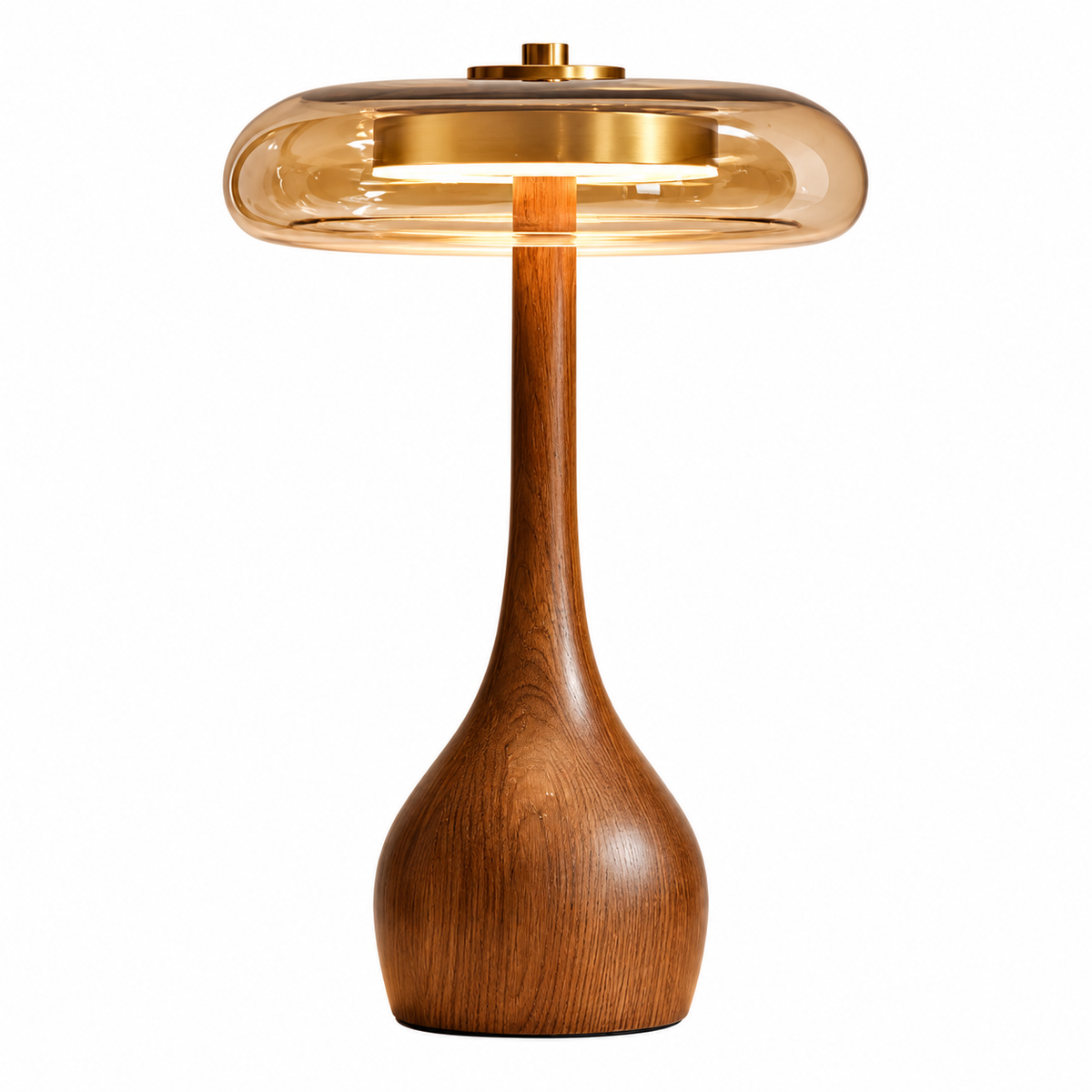 The Tamsin Walnut Amber Glass Mushroom Table Lamp