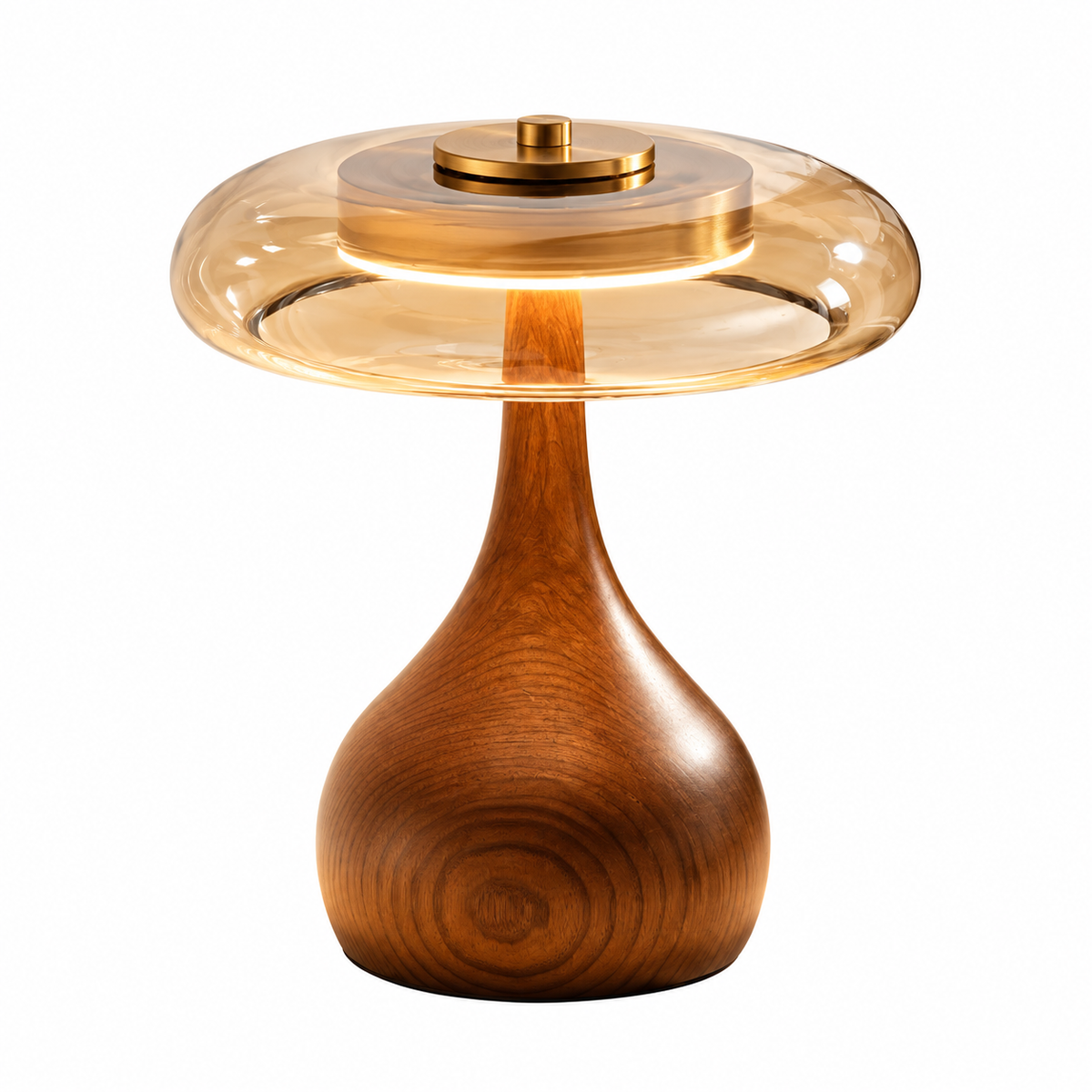 The Tamsin Walnut Amber Glass Mushroom Table Lamp